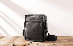 Cool Black Small Leather Mens Shoulder Bags Messengers Bag for Men
