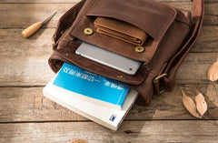 Cool Small Leather Coffee Mens Messenger Bags Shoulder Bags for Men
