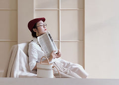 Cute Leather White Womens Mini Box Purse Handbag Barrel Shoulder Bag for Women
