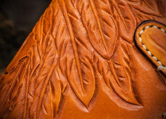 Handmade Leather Tooled Skull Indian Chief Biker Wallets Mens Cool billfold Chain Wallet Trucker Wallet with Chain