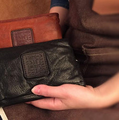 Genuine Leather Mens Cool Long Leather Wallet Cards Phone Zipper Clutch Wristlet Wallet for Men