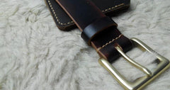 Handmade Vintage Red Brown Leather Mens Belt Leather Belt for Men