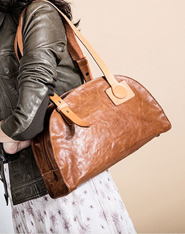 Genuine Leather Bag Semicircle Style Handmade Handbag Shoulder Bag Purse For Women - EverHandmade