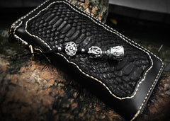 Handmade Leather Mens Chain Biker Wallet Leather Clutch Wallet Cool Long Wallets for Men