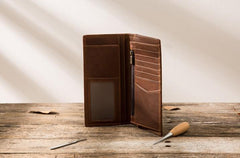 Cool Vintage Slim Mens long Wallet Leather Wallet Bifold Long Wallets for Men