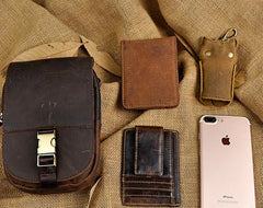 Small Mens Leather Belt Pouch Holster Belt Cases Cell Phone Waist Pouch for Men