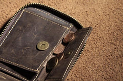 Vintage Leather Men Small Zipper Wallet Bifold billfold Wallet for Men