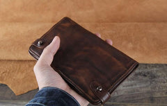 Handmade Leather Mens Cool Long Leather Wallet Bifold Clutch Wallet for Men