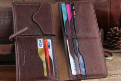 Genuine Leather Mens Cool Slim Long billfold Leather Wallet Men Small Wallets Bifold for Men