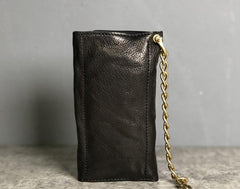 Handmade Leather Biker Wallet Trifold Folding Mens Cool Chain Wallet Trucker Wallet with Chain