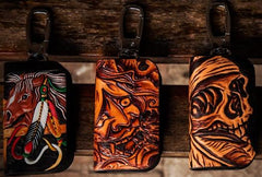 Handmade Leather Biker Mens Cool Car Key Wallet Coin Wallets Pouch Car KeyChain for Men