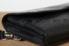 Handmade Leather Mens Clutch Cool Slim Wallet Zipper Clutch Wristlet Wallet for Men