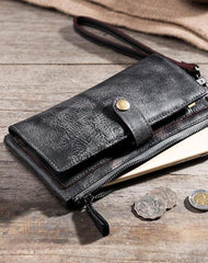 Handmade Leather Mens Biker Wallet Cool Leather Wallet Long Wrist Wallets for Men