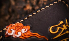 Handmade Leather Tooled Yellow Jambhala Mens Chain Biker Wallet Cool Leather Wallet Zipper Long Wallet for Men