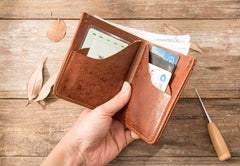 Handmade Leather Mens Small Wallets Bifold Vintage Slim billfold Wallet for Men