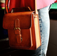 Handmade Vintage Brown Leather Mens School Shoulder Bags Messenger Bag for Men