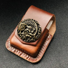 Brown Handmade Leather Mens OX Zippo Lighter Holders Lighter Case For Men