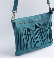 Vintage WOMENs LEATHER Tassels Shoulder Bag Handmade Crossbody Purse With tassels