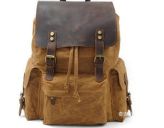 Waxed Canvas Leather Mens Hiking Backpacks Canvas Travel Backpack School Backpack for Men