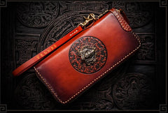 Handmade Leather Tibetan Mens Biker Chain Wallets Cool Long Chain Wallets for Men