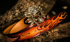 Handmade Cool Brown Leather Tooled Skull Mens Belt Leather Men Belt for Men
