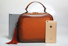 Genuine Leather handbag rivet bag tassels shoulder bag for women leather bag - EverHandmade