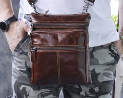 Mens Leather Small Side Bag Messenger Bag Courier bag for Men