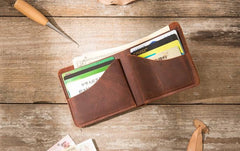 Brown Cool Leather Mens Small Wallet Bifold Vintage Slim billfold Wallet for Men