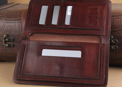 Genuine Leather Mens Cool Biker Chain Wallet Long Leather Wallet Slim Clutch Wristlet Wallet for Men