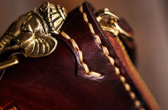 Handmade Leather Tooled Ganesh Mens Chain Biker Wallets Cool Leather Wallet Zipper Long Wallets for Men