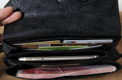 Handmade Leather Mens Clutch Cool Slim Wallet Zipper Clutch Wristlet Wallet for Men