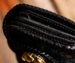 Cool Handmade Leather Tooled Carp Mens Biker Chain Wallet Long Leather Biker Wallet With Chain Wallets for Men