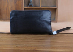 Genuine Leather Mens Cool Long Leather Wallet Zipper Clutch Wristlet Wallet for Men