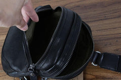 Genuine Small Black Leather Mens Cool Chest Bag Sling Bag Crossbody Pack for men