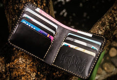 Handmade Leather Chinese Lion Tooled Mens Small Wallet Cool Leather Wallet billfold Wallet for Men