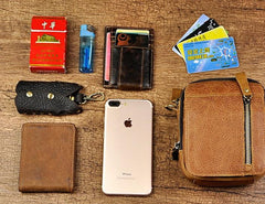 Mens Leather Small Belt Pouch Side Bag Holster Belt Case Waist Pouch for Men