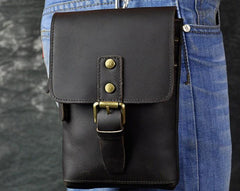 Mens Leather Small Side Bag  Waist Pouch COURIER BAG Holster Belt Case Belt Pouch for Men