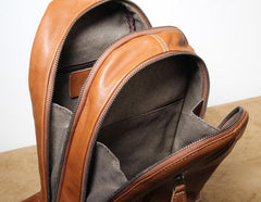 Genuine Brown Leather Mens Cool SLing Pack Chest Bag Sling Bag Crossbody Bag Travel Backpack for men