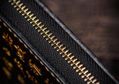 Handmade Leather Mens Chinese Handwriting Biker Chain Wallet Cool Leather Wallets Long Wallets for Men