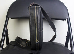 Genuine Black Leather Mens Cool Sling Pack Chest Bag Sling Bag Crossbody Pack for men