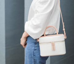 Cute Leather White Womens Mini Box Purse Handbag Barrel Shoulder Bag for Women