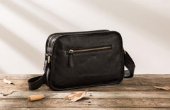 Cool Leather Black Mens Messenger Bag Vintage Shoulder Bag  for Men