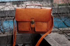 Cool Brown Handmade Leather Mens Briefcase Messenger Bag School Bag for men