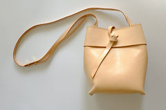 Handmade Leather Beige Womens Bucket Purses Barrel Shoulder Bags for Women