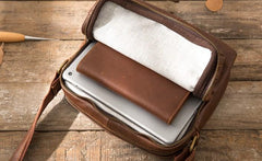 Cool Small Leather Black Mens Messenger Bags Shoulder Bags  for Men