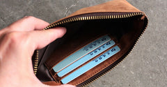 Vintage LEATHER Womens Long Clutch Wallet Zipper Slim Long Wallet FOR Women