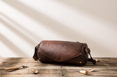Cool Small Mens Leather Barrel Bag Messenger Bags Shoulder Bags  for Men