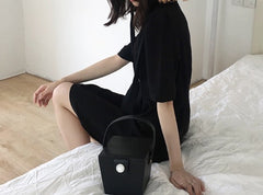 Cute Leather Black Womens Mini Box Purse Handbag Barrel Shoulder Bag for Women