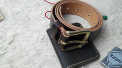 Handmade Vintage Red Brown Leather Mens Belt Leather Belt for Men