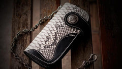 Handmade Leather Black Mens Chain Biker Wallets Cool Leather Wallet Long Clutch Wallets for Men